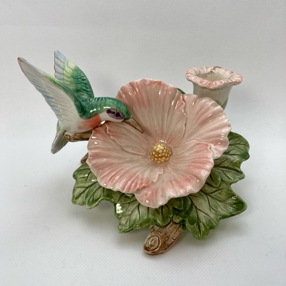 VTG Pair of Fitz and Floyd Hummingbird & Hibiscus Candlestick Holders - Picture 2 of 6